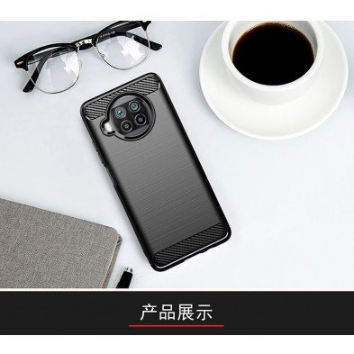 Funda para Xiaomi Mi 10T Lite Carcasa Antigolpes Silicona Negra Diseño  Fibra de Carbono